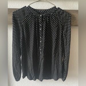 J. Crew NWOT Polka Dot Long Sleeve Blouse in Black/White Size M.